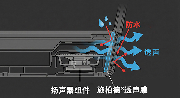 施柏德, 透声膜,, 防水透气, 音频性能, 声学平衡-蓝牙笔记本电脑防水透声原理图