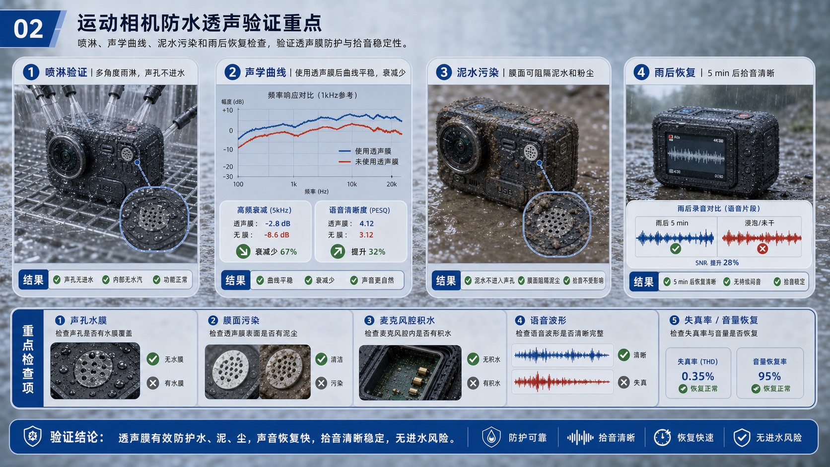 运动相机喷淋浸水冷热循环和拾音恢复验证重点图