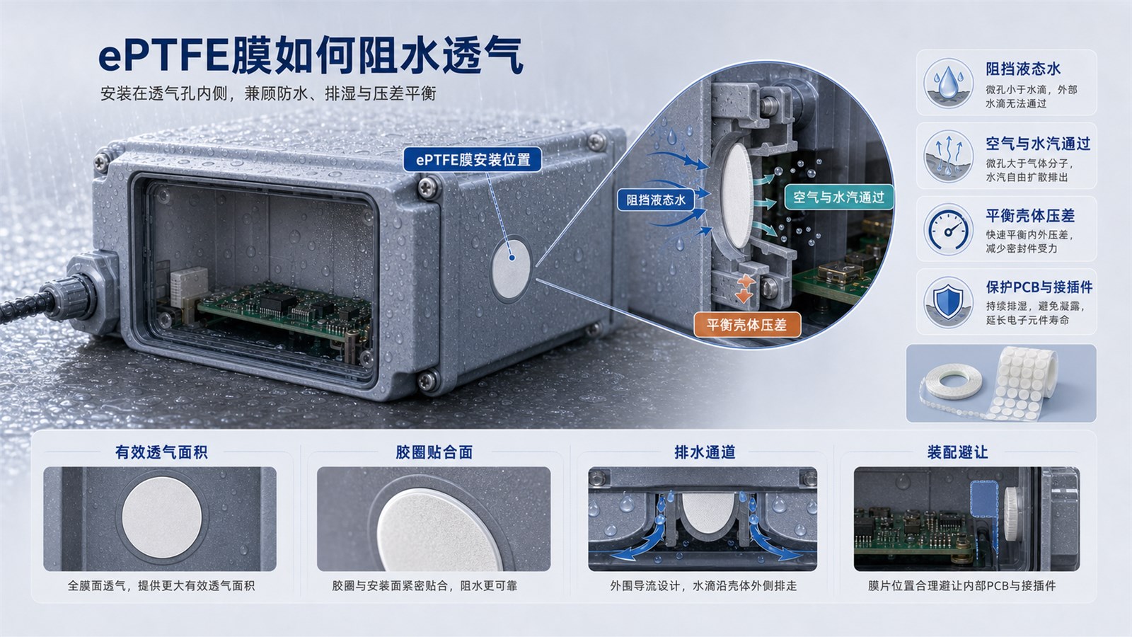 SST施柏德ePTFE防水透气膜用于电子外壳透气孔阻水透气方案