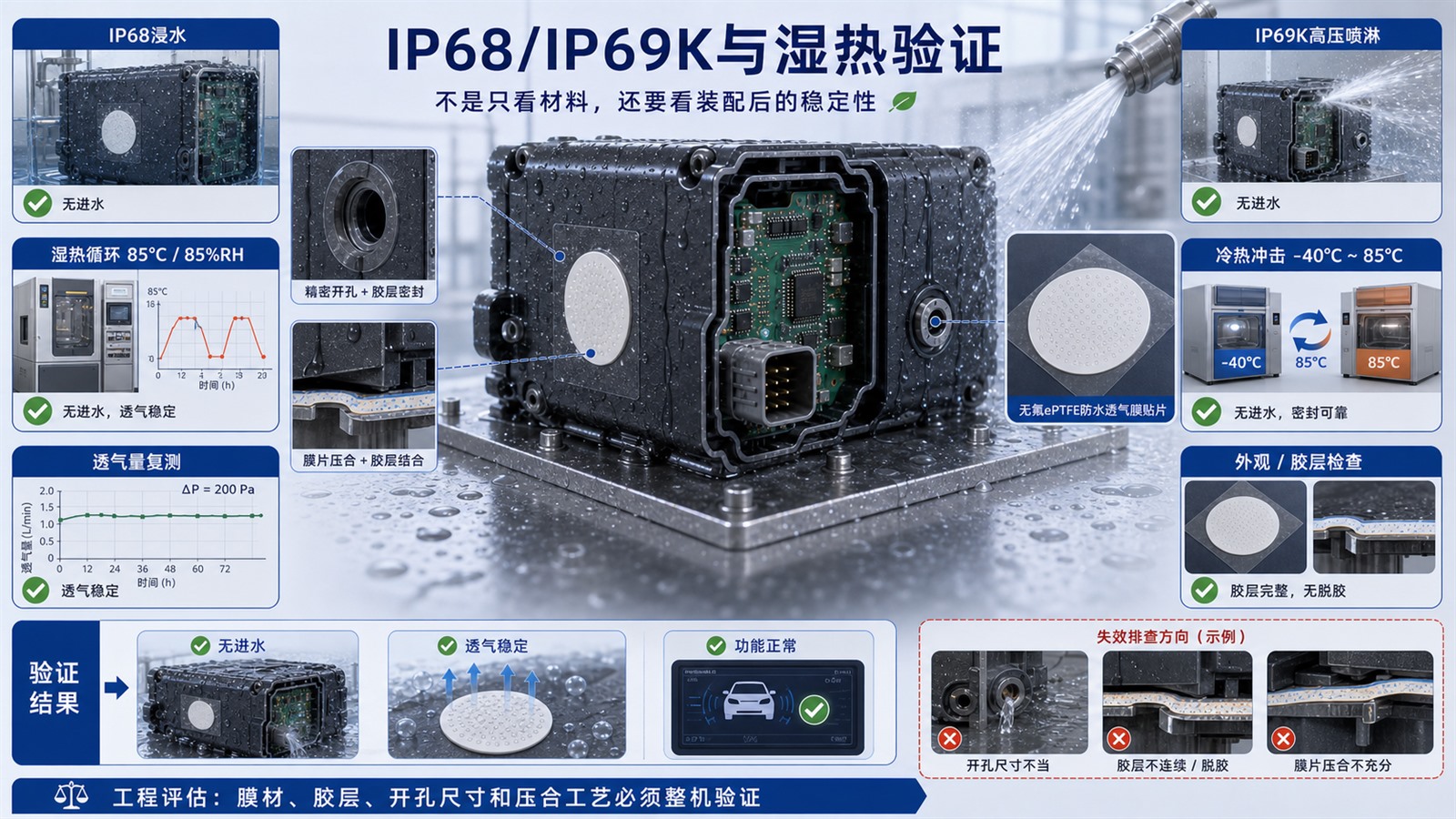 无氟防水透气膜IP68、IP69K、湿热循环和冷热冲击验证图