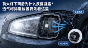 汽车前大灯凝露与φ7.8防水透气帽排湿位置封面图