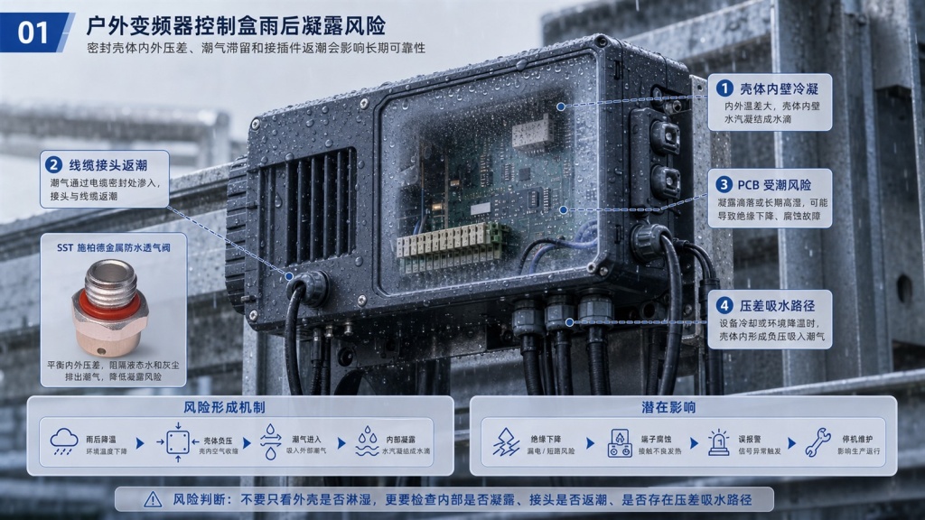 户外变频器控制盒雨后凝露，SST施柏德金属透气阀怎么用？ 封面图