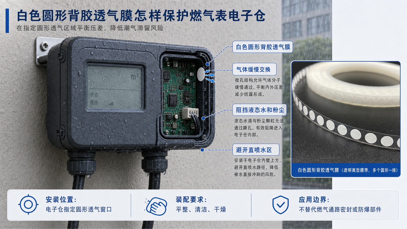 白色圆形背胶透气膜用于智能燃气表电子仓指定圆形透气窗口
