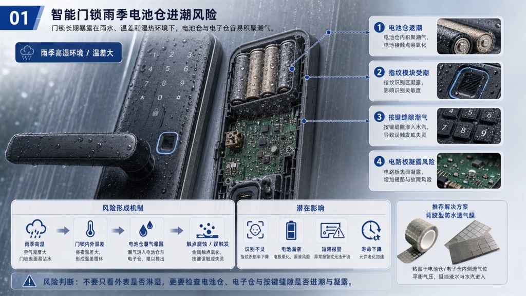 智能门锁雨季电池仓进潮，SST施柏德背胶型透气膜怎么处理？ 封面图