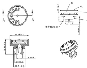 卡扣型防水透气阀基础规格尺寸图 SST施柏德卡扣型防水透气阀尺寸图