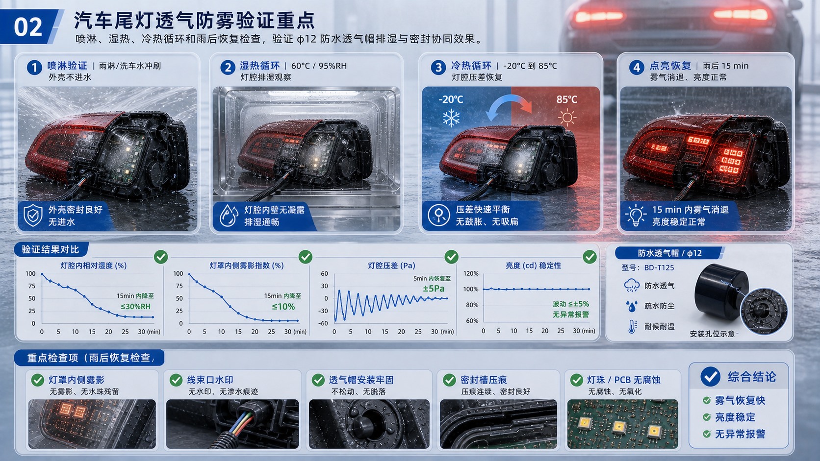 汽车尾灯喷淋湿热冷热循环和雾气恢复验证重点图