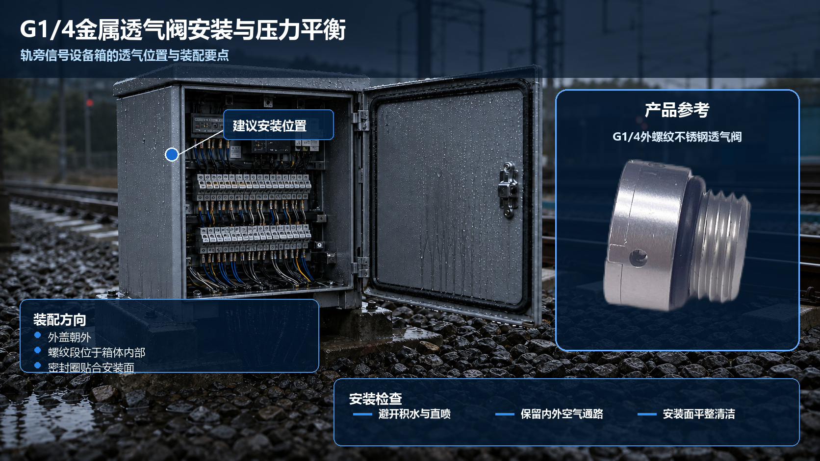 G1/4不锈钢外螺纹透气阀用于轨旁铁路信号设备箱