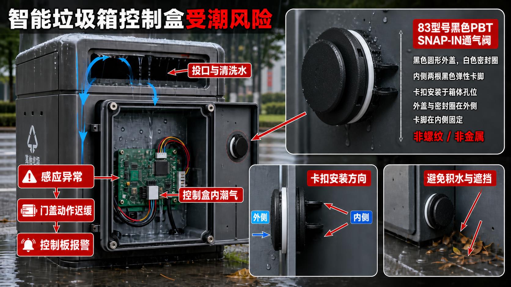 智能垃圾箱投口控制盒清洗水与凝露风险分析