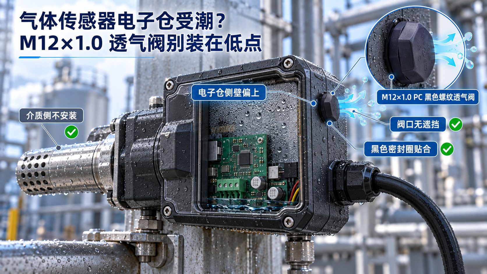 M12×1.0 PC 黑色螺纹透气阀、黑色密封圈 安装方案图