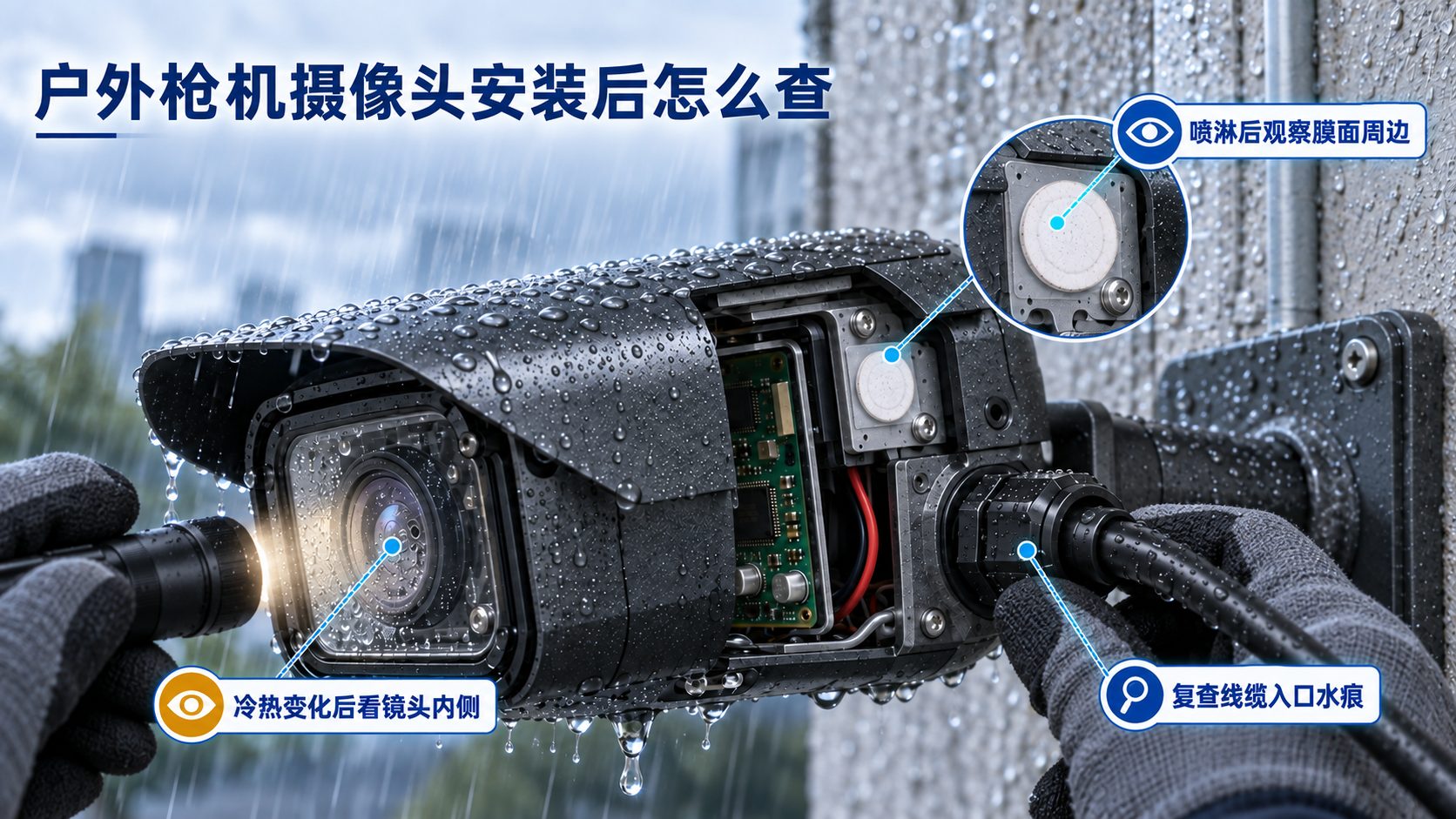 枪机摄像头雨后反复进潮？先查壳体透气窗口 安装检查图